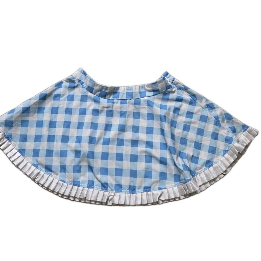 Trickz N’ Treatz Blue White Gingham Pleated Ruffle Circle Skirt Sz S GUC